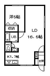 リバティー士別A 1LDKの間取図画像