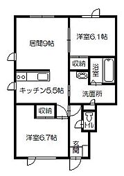 ポエム9・5 2LDKの間取図画像