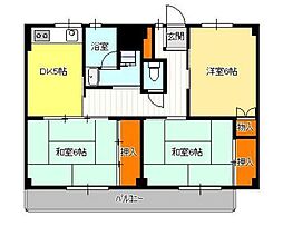 サン・コーポラス加茂 1号棟 2階3DKの間取り