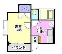 駒金屋11マンション 2階1DKの間取り