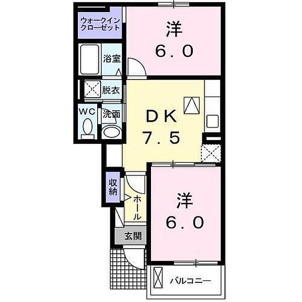 ナカドイロード　Ｂ ｜広島県福山市神辺町字道上(賃貸アパート2DK・1階・46.06㎡)の写真 その2