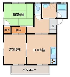 コーポラス関本Ａ 2階2LDKの間取り