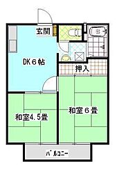 パナハイツ橋本　B 1階2DKの間取り