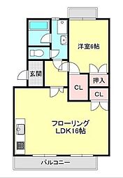 原田マンション 2階1LDKの間取り