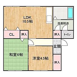 グランマップス春日 3階2LDKの間取り