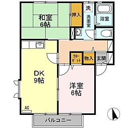フレッシュグリーン21　Ａ棟 2階2LDKの間取り
