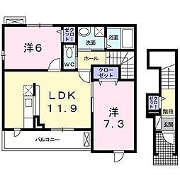 シャイニング　リバーサイド 2階2LDKの間取り