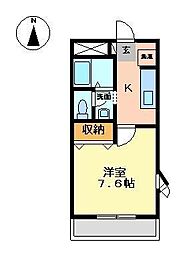 サンライズ 2階1Kの間取り