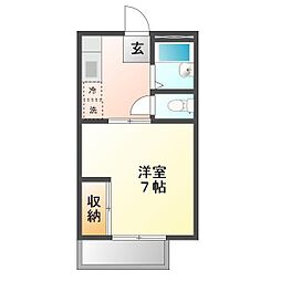 サンシティロッキー A 1階1Kの間取り