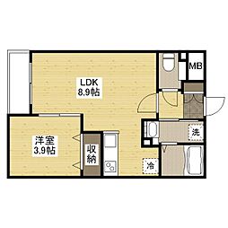 月光東福山駅前 3階1LDKの間取り
