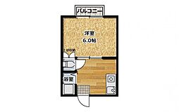 オリーブコート東福山Ｂ棟 2階1DKの間取り