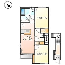 プルメリア 2階2LDKの間取り