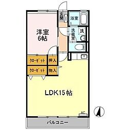 サンヴェール　Ｂ棟 2階1LDKの間取り