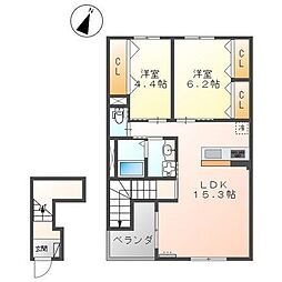 アルページュ 2階2LDKの間取り