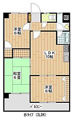 サンシャトー 2階3LDKの間取り