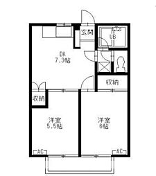 カーサー光 2階2DKの間取り