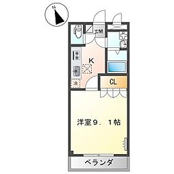 ソレイユ曙 1階1Kの間取り