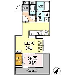 Ｄ-ｒｅｓｉｄｅｎｃｅ多治米東Ｎ 2階1LDKの間取り