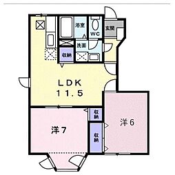 プラダハイツＢ 1階2LDKの間取り