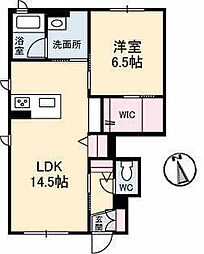 アズールウィステリアＡ棟 1階1LDKの間取り