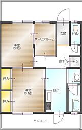 大福マンション引野 4階2DKの間取り
