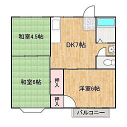 リバーサイド御幸 2階3DKの間取り