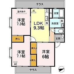 リシェスマツイB 3DKの間取図画像