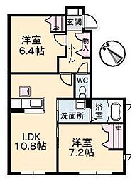 シャーメゾン坪生南 1階2LDKの間取り
