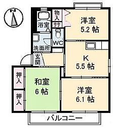 グラヴィス山手 2階3DKの間取り