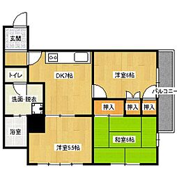 ビバリーヒルズ 6階3DKの間取り