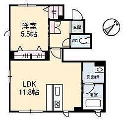 グランクロス沖野上Ｗ 1階1LDKの間取り