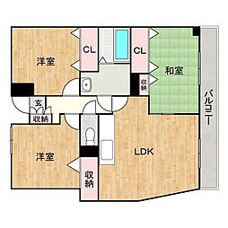 ロイヤルパレス春日 3階3LDKの間取り