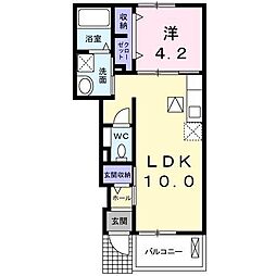 フロールII 1階1LDKの間取り