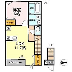 RANUNCULUS(ラナンキュラス)　A棟 2階1LDKの間取り