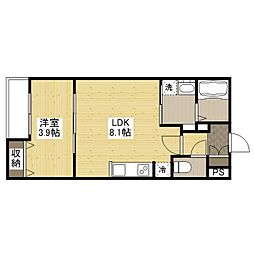 月光福山城下 2階1LDKの間取り