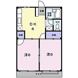 エルディム鋤崎 1階2DKの間取り