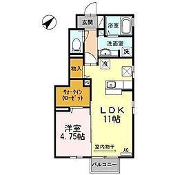 セジュールセラ　Ｆ棟 1階1LDKの間取り