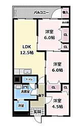 草戸グランドハイツ 1階3LDKの間取り