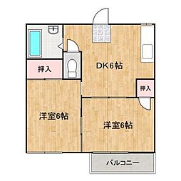 エステート春日B 1階2DKの間取り