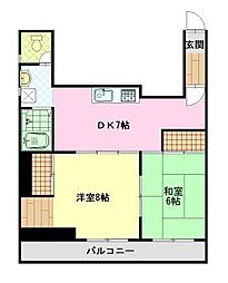 草戸グランドハイツ 2階2DKの間取り