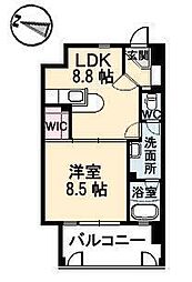フラットリア御船 9階1LDKの間取り