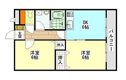 都ヴィレッヂ新涯2 2DKの間取図画像