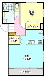 ブライト西新涯 1LDKの間取図画像