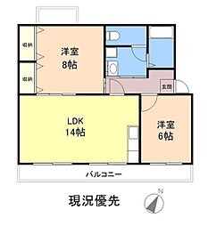 角内マンション 2LDKの間取図画像
