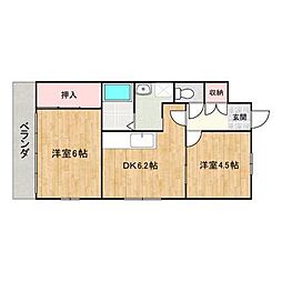 フローラル本庄 2DKの間取図画像