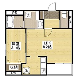 月光福山東壱番館 1LDKの間取図画像