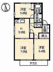 トータス井上C 3DKの間取図画像