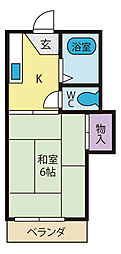 コーポ山本 2階1Kの間取り