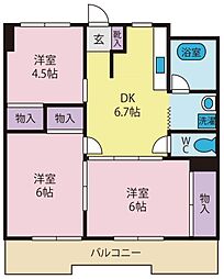 ロイヤルハイツ飯田 4階3DKの間取り