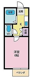 カーサY 1階1Kの間取り